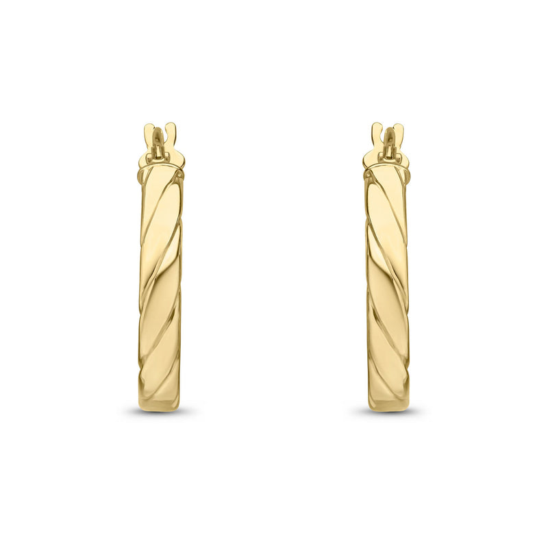 9ct Yellow Gold Twisted Hoop Earrings — 15mm