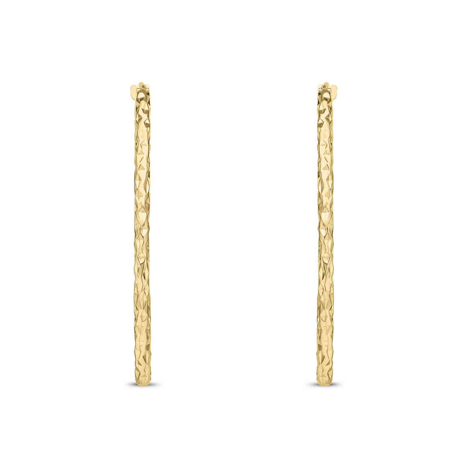 9ct Yellow Gold Diamond Cut Textured Oval Hoop Earrings — 40mm