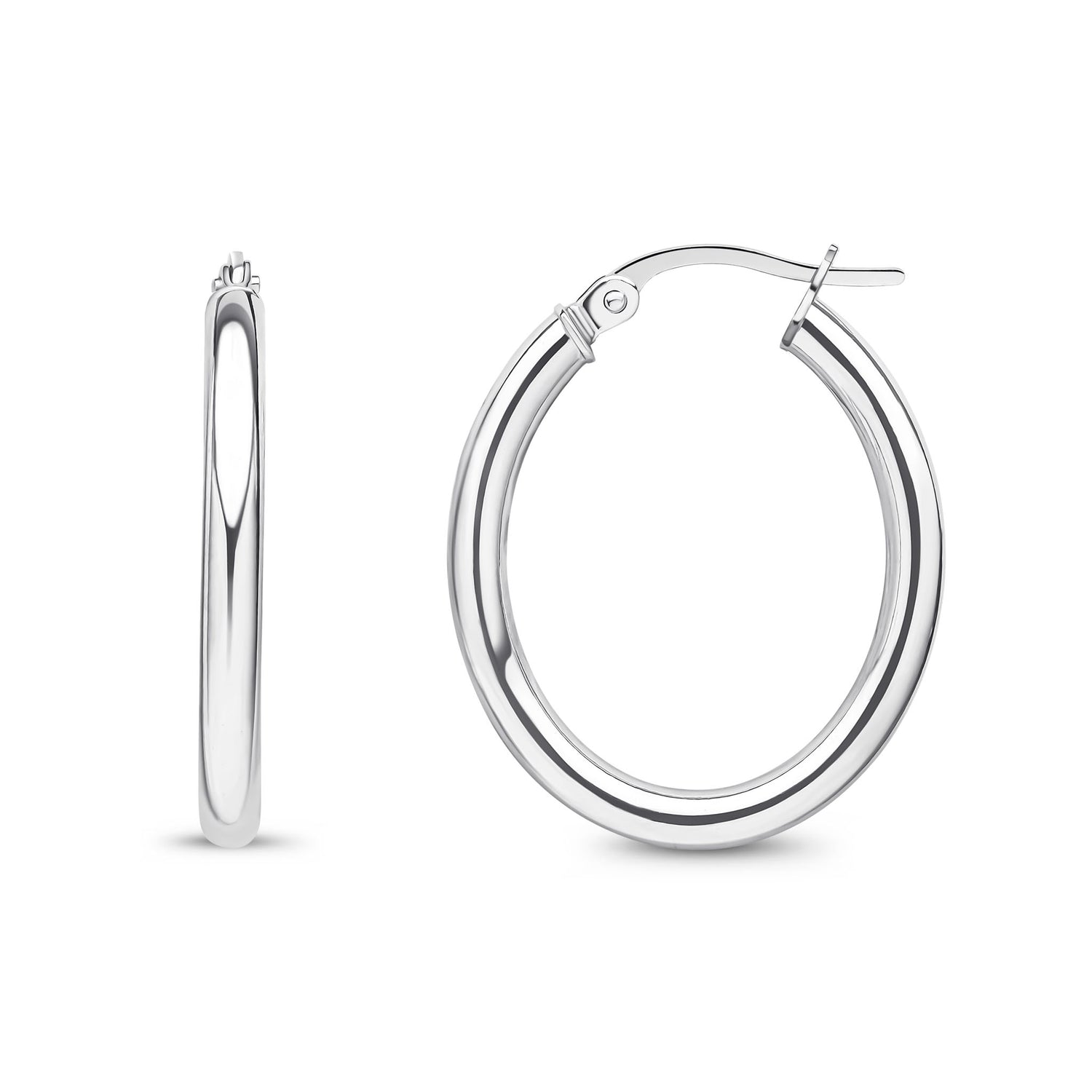 9ct White Gold Polished Oval Hoop Earrings — 24mm