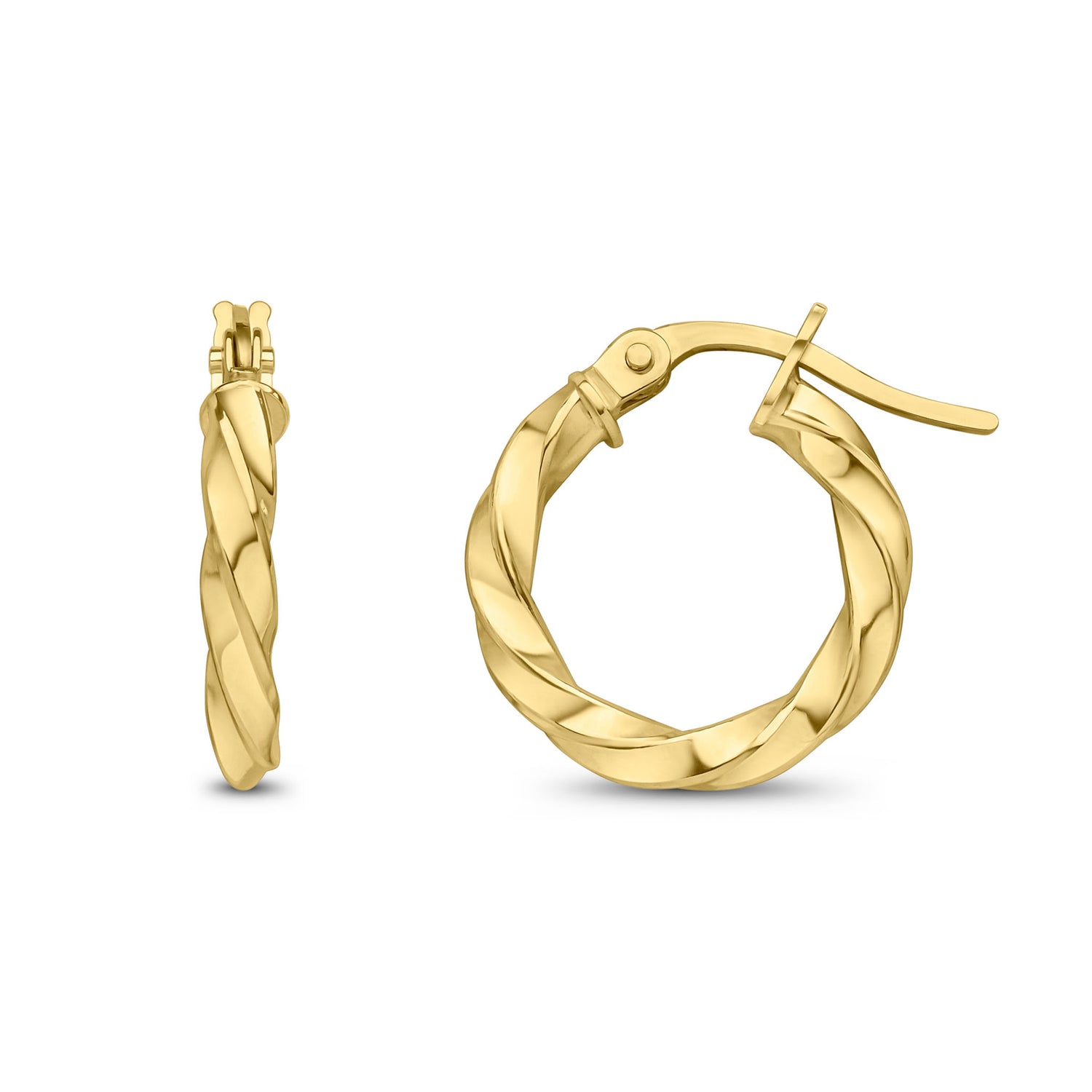 9ct Yellow Gold Polished Twist Hoop Earrings — 13mm