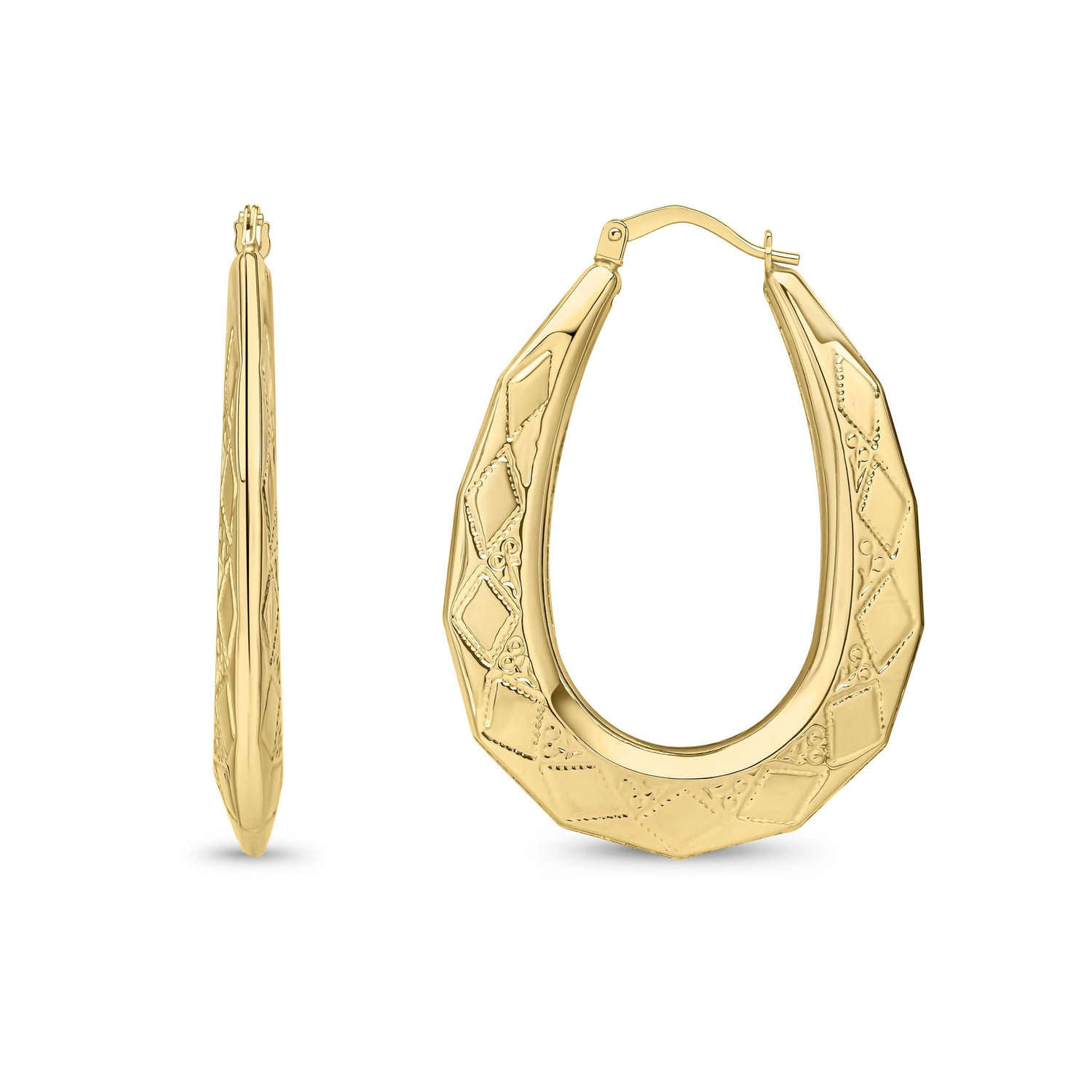 9ct Yellow Gold Victorian Style Decorative Hoop Earrings — 40mm