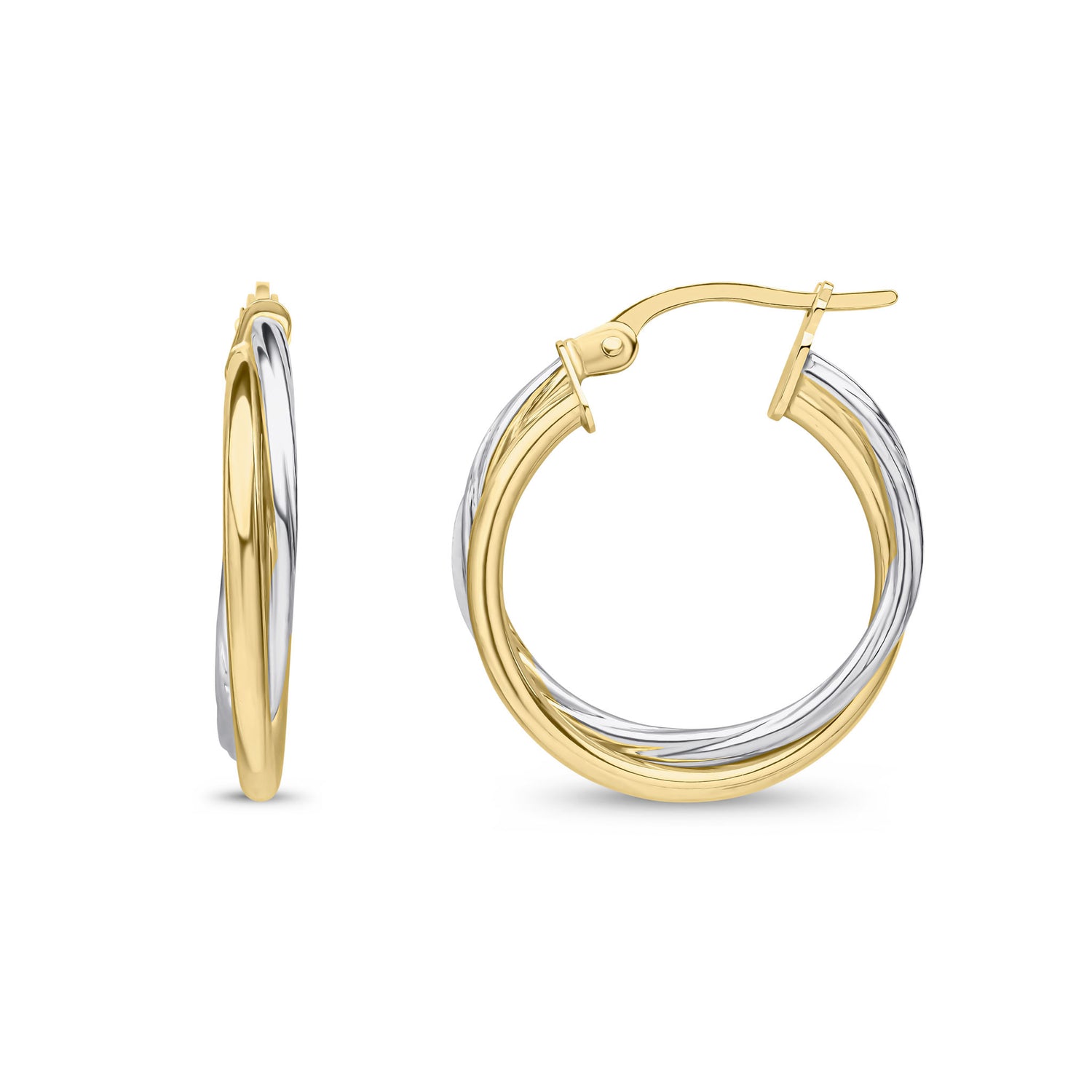 9ct Yellow and White Gold Two Tone Polished Hoop Earrings — 18mm