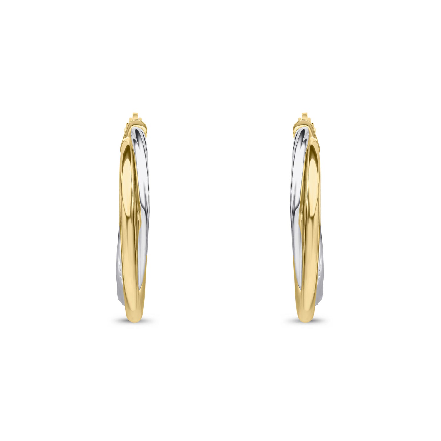 9ct Yellow and White Gold Two Tone Polished Hoop Earrings — 18mm