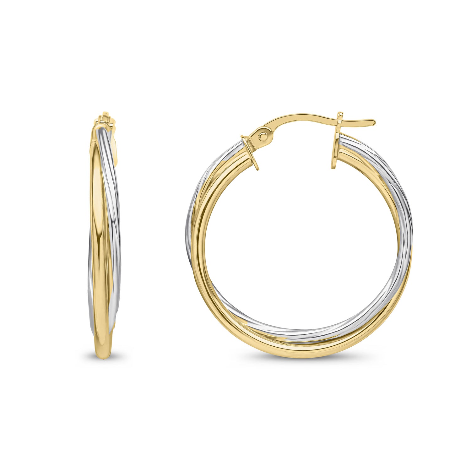 9ct Yellow and White Gold Two Tone Polished Hoop Earrings — 23mm