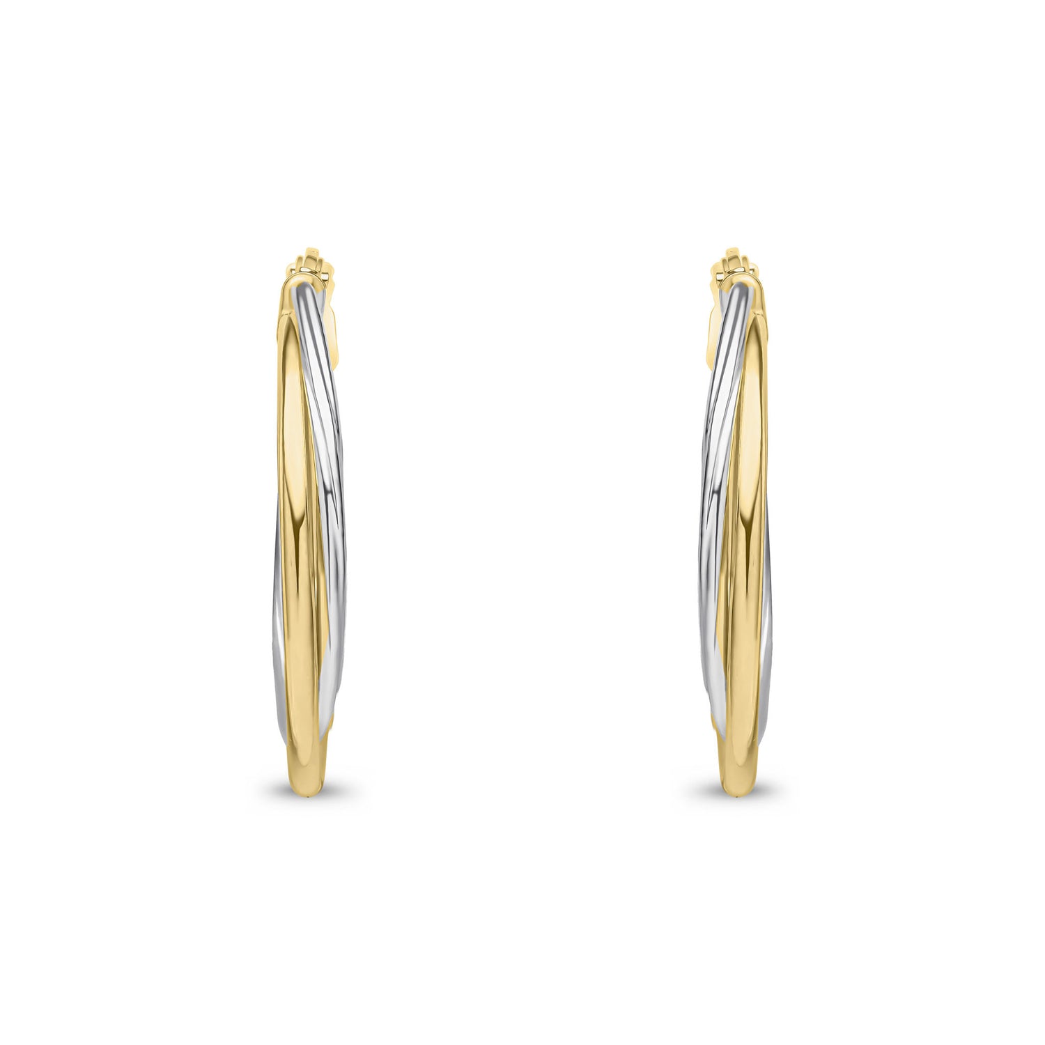 9ct Yellow and White Gold Two Tone Polished Hoop Earrings — 23mm