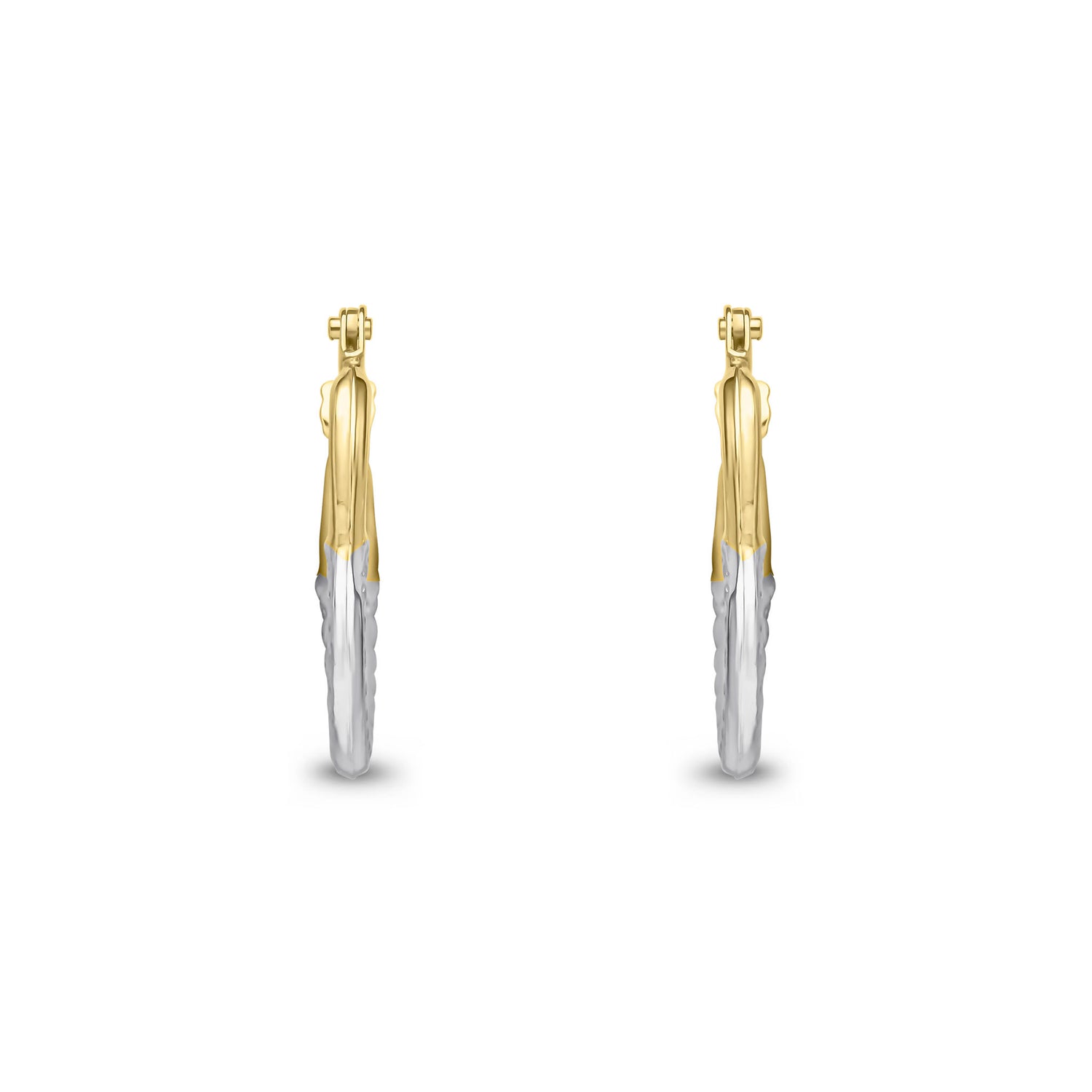 9ct Yellow and White Gold Two Tone Heart Hoop Earrings — 18mm