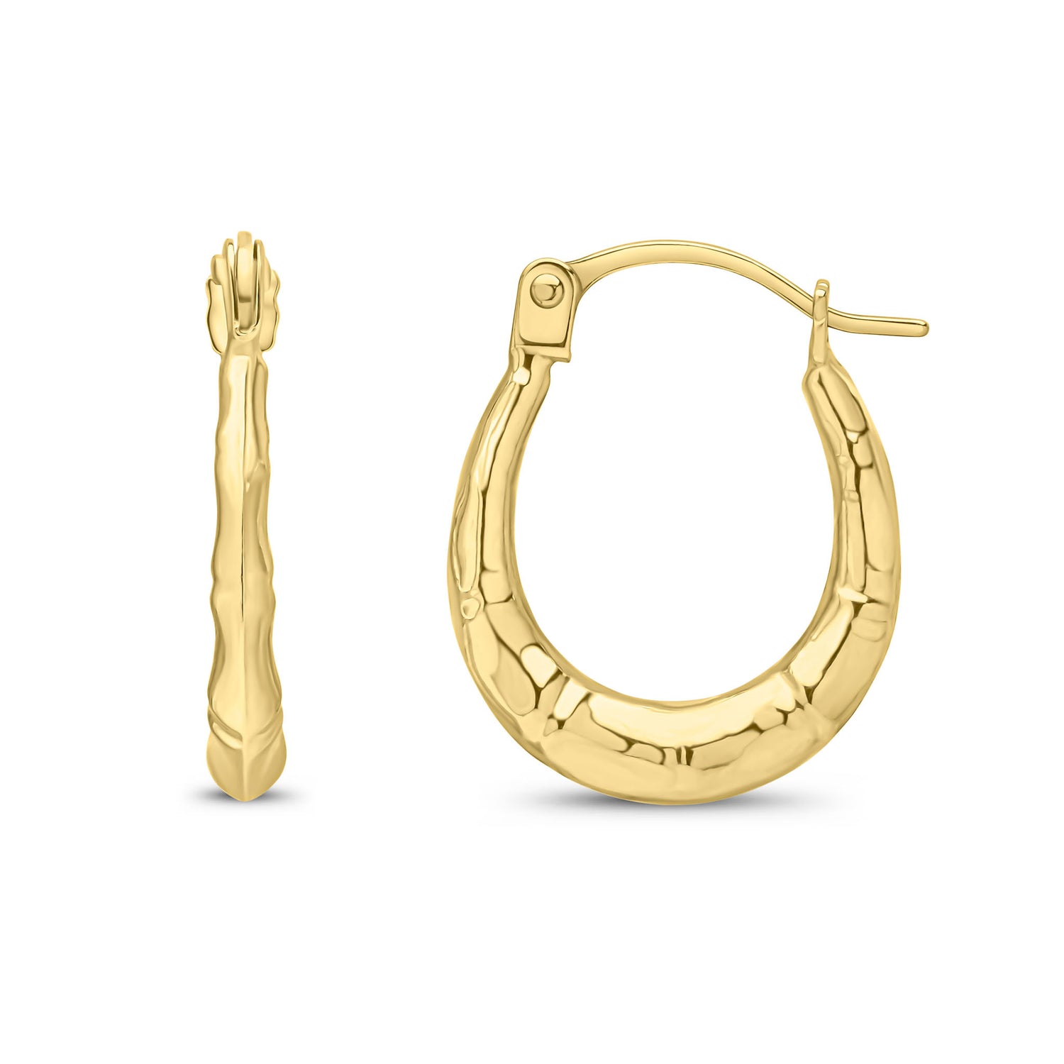 9ct Yellow Gold Bamboo Style Hoop Earrings — 15mm
