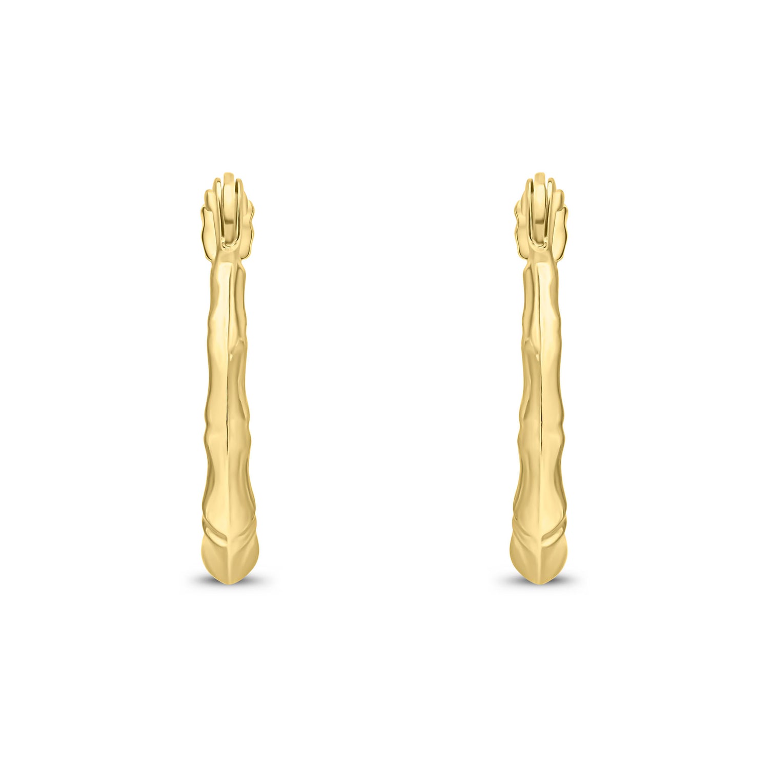 9ct Yellow Gold Bamboo Style Hoop Earrings — 15mm
