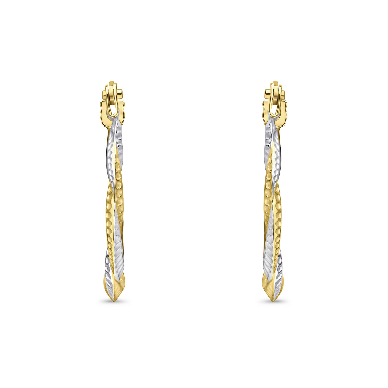 9ct Yellow and White Gold Two Tone Twist Hoop Earrings — 16mm