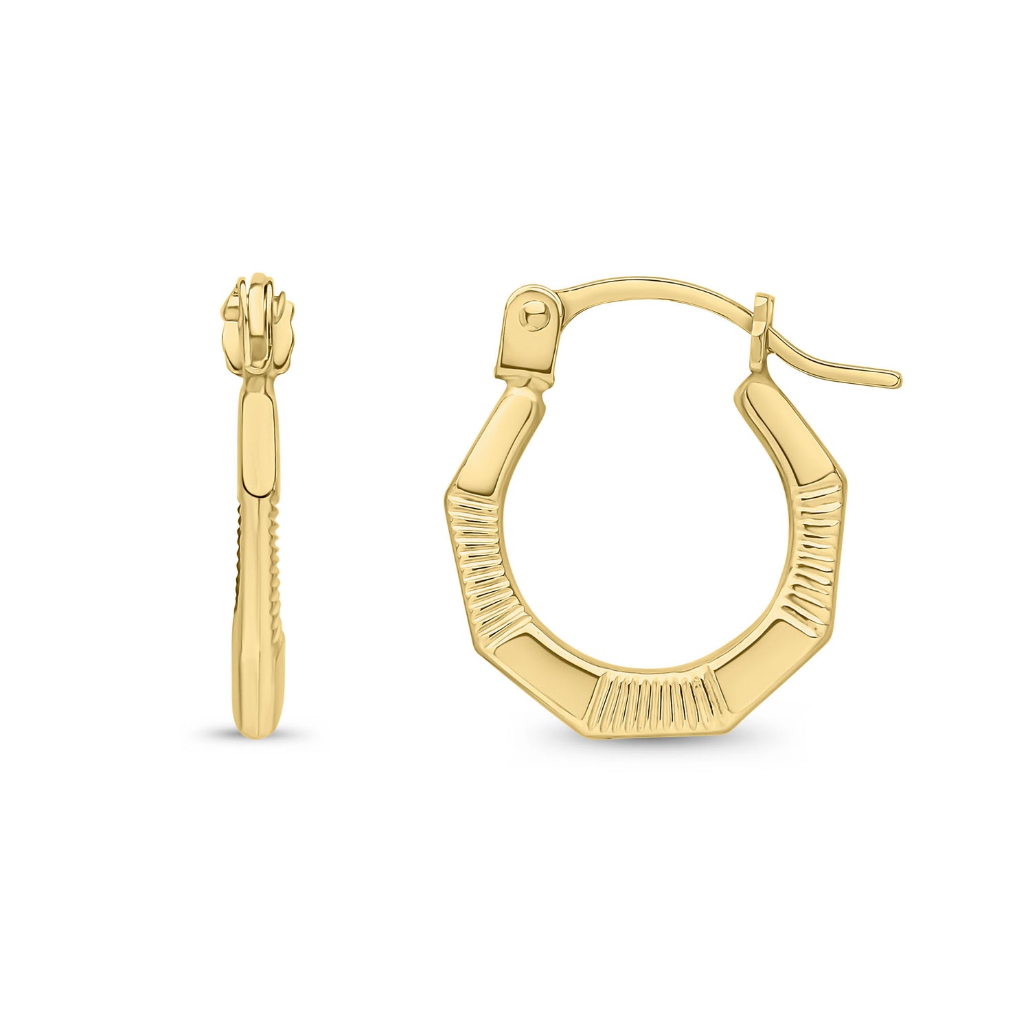 9ct Yellow Gold Textured Geometric Hoop Earrings — 9mm