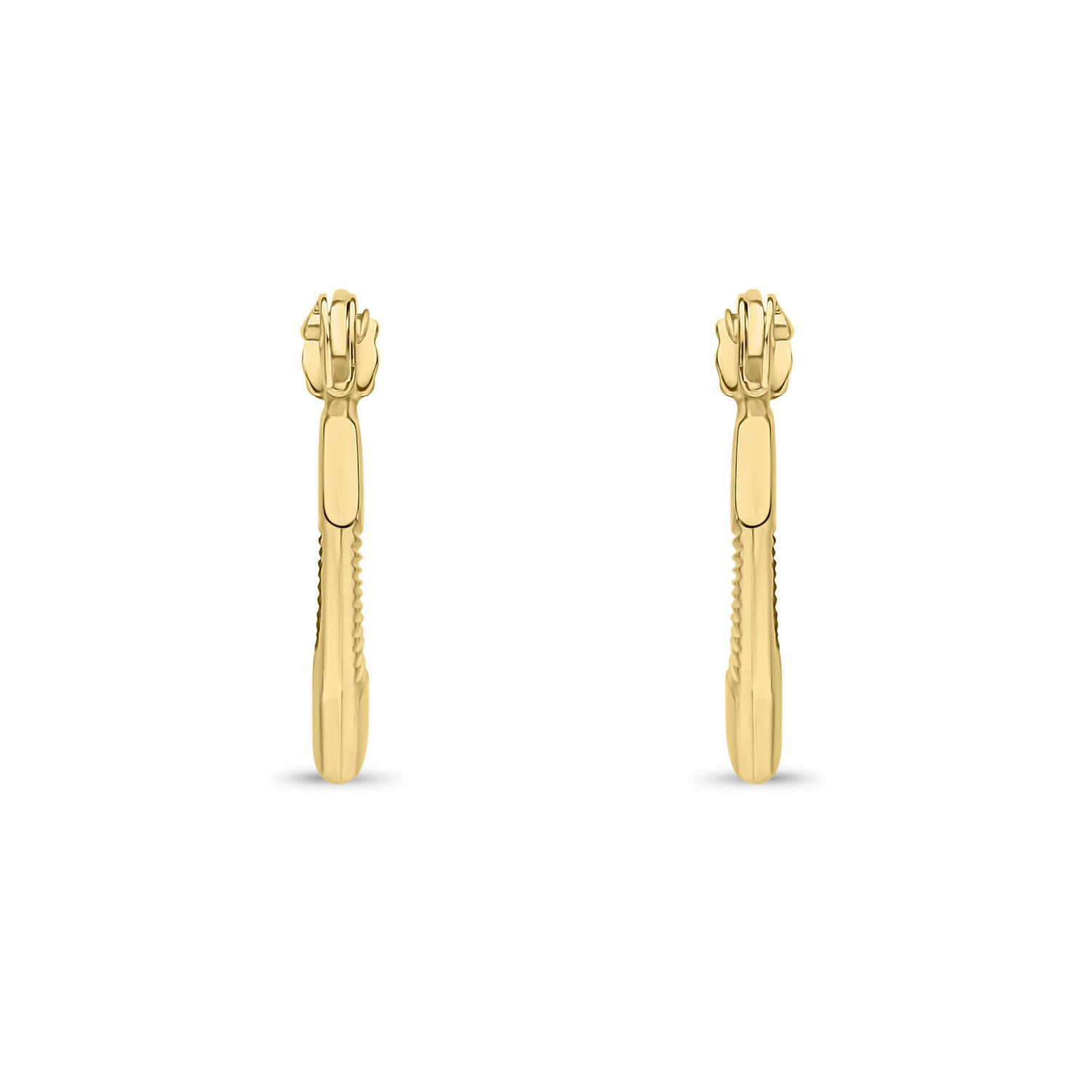 9ct Yellow Gold Textured Geometric Hoop Earrings — 9mm