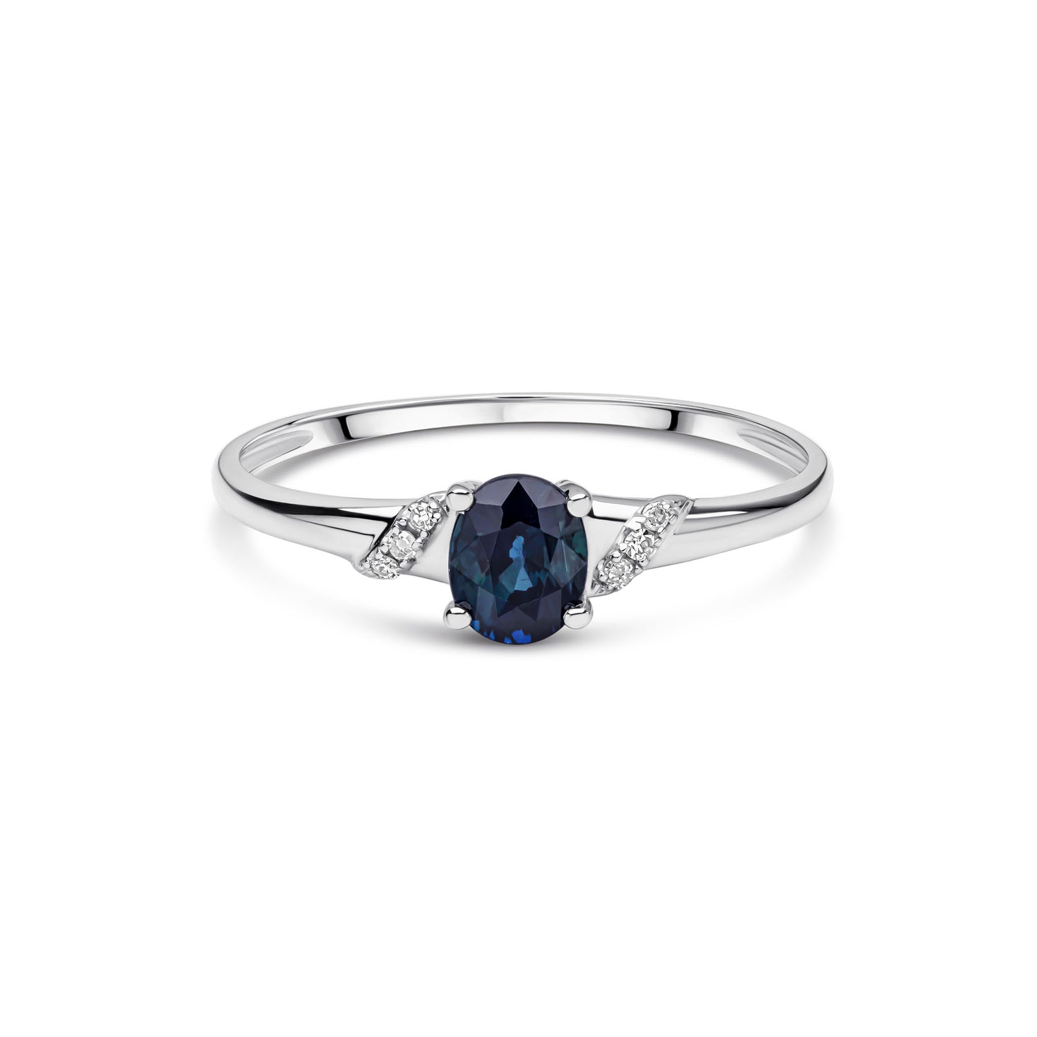 9ct White Gold Oval Natural Blue Sapphire and Diamond Accent Ring — 5x4mm