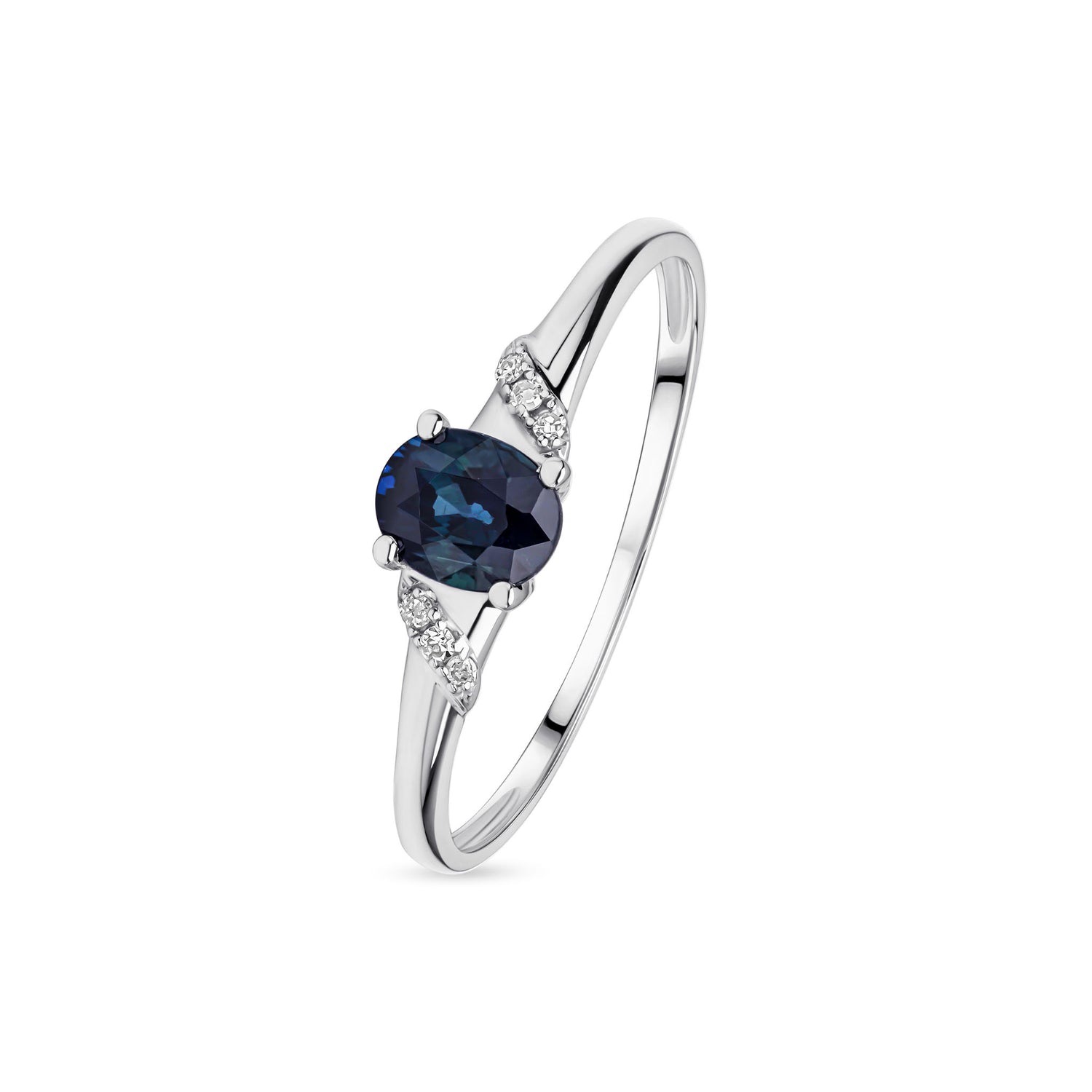 9ct White Gold Oval Natural Blue Sapphire and Diamond Accent Ring — 5x4mm