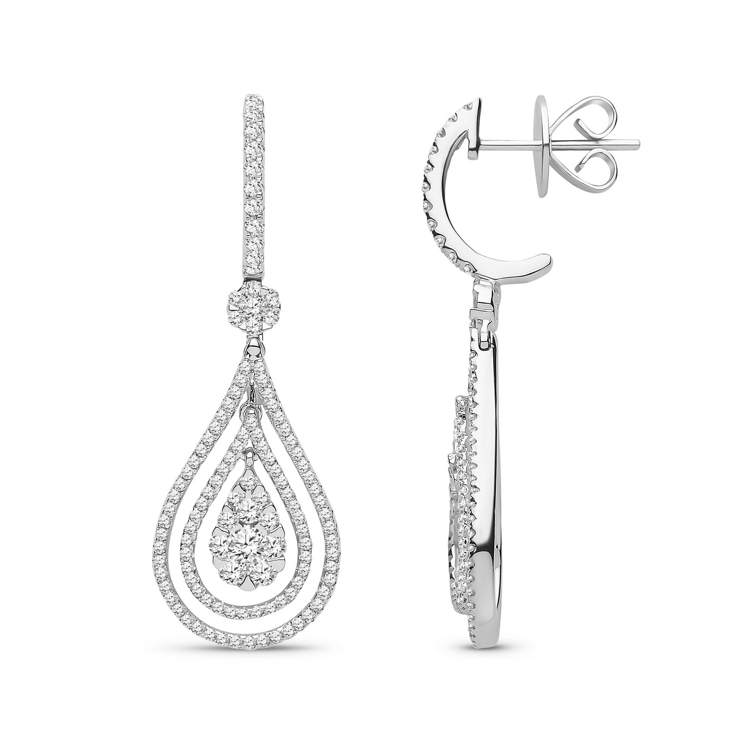 18ct White Gold Diamond Pear Design Drop Earrings