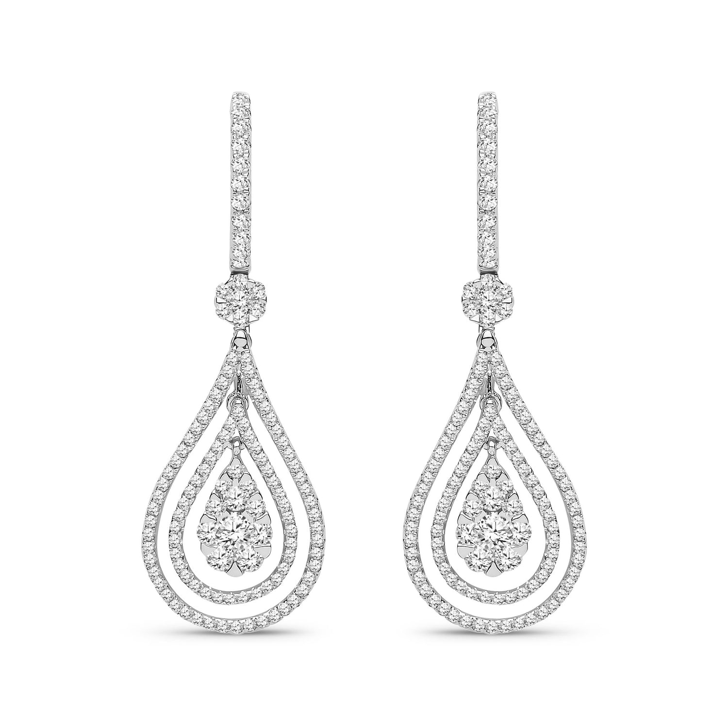 18ct White Gold Diamond Pear Design Drop Earrings