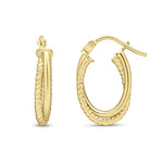 9ct Yellow Gold Textured Oval Hoop Earrings — 17mm
