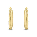 9ct Yellow Gold Textured Oval Hoop Earrings — 17mm