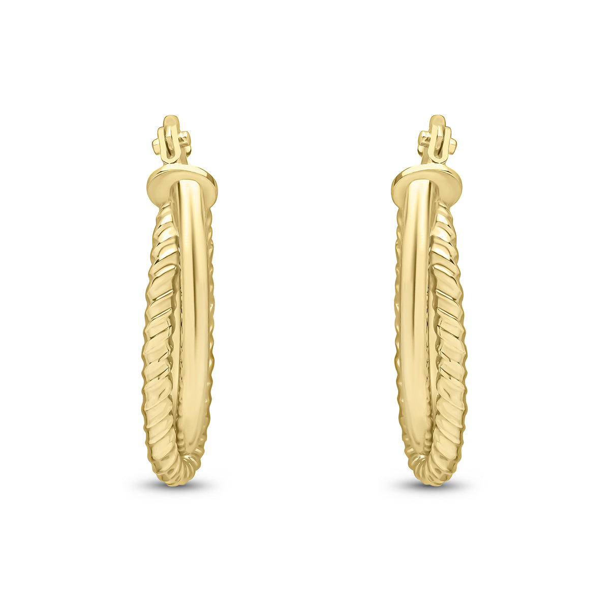 9ct Yellow Gold Textured Oval Hoop Earrings — 17mm