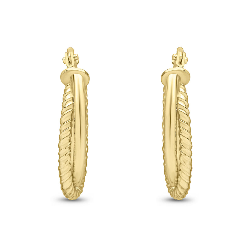 9ct Yellow Gold Textured Oval Hoop Earrings — 17mm