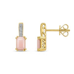 9ct Yellow Gold Octagonal Natural Pink Opal & Diamond Drop Earrings — 6x4mm