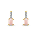 9ct Yellow Gold Octagonal Natural Pink Opal & Diamond Drop Earrings — 6x4mm
