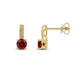 9ct Yellow Gold Round Natural Garnet & Diamond Drop Earrings — 5mm
