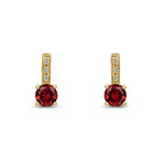 9ct Yellow Gold Round Natural Garnet & Diamond Drop Earrings — 5mm