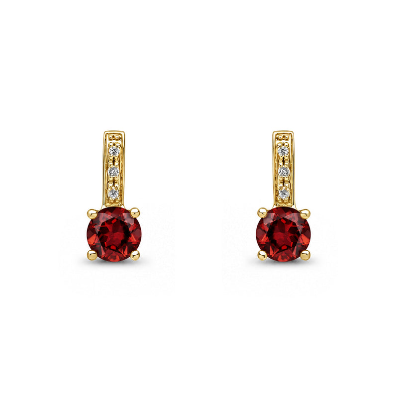 9ct Yellow Gold Round Natural Garnet & Diamond Drop Earrings — 5mm