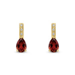 9ct Yellow Gold Pear Shaped Natural Garnet & Diamond Drop Earrings — 7x5mm