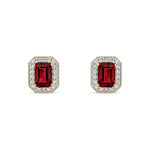 9ct Yellow Gold Octagonal Natural Garnet & Diamond Halo Stud Earrings — 6x4mm
