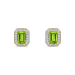 9ct Yellow Gold Octagonal Natural Peridot & Diamond Halo Stud Earrings — 6x4mm