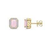 9ct Yellow Gold Octagonal Natural Pink Opal & Diamond Halo Stud Earrings — 6x4mm