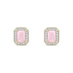 9ct Yellow Gold Octagonal Natural Pink Opal & Diamond Halo Stud Earrings — 6x4mm