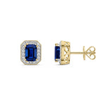 9ct Yellow Gold Octagonal Natural Sapphire & Diamond Halo Stud Earrings — 6x4mm