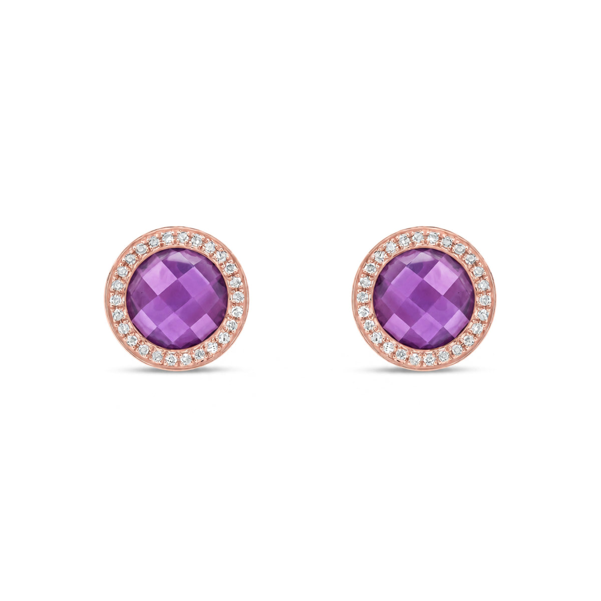 9ct Rose Gold Natural Amethyst and Diamond Stud Earrings
