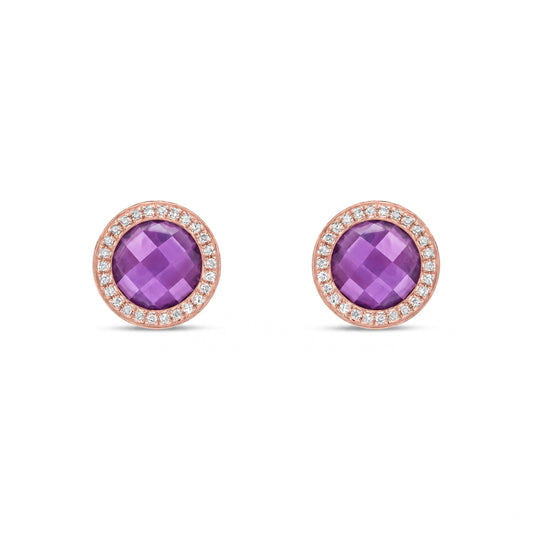 9ct Rose Gold Natural Amethyst and Diamond Stud Earrings