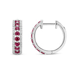 9ct White Gold Round Natural Ruby & Diamond Huggie Earrings