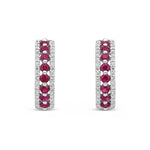9ct White Gold Round Natural Ruby & Diamond Huggie Earrings