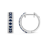 9ct White Gold Round Natural Sapphire & Diamond Huggie Earrings