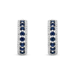 9ct White Gold Round Natural Sapphire & Diamond Huggie Earrings