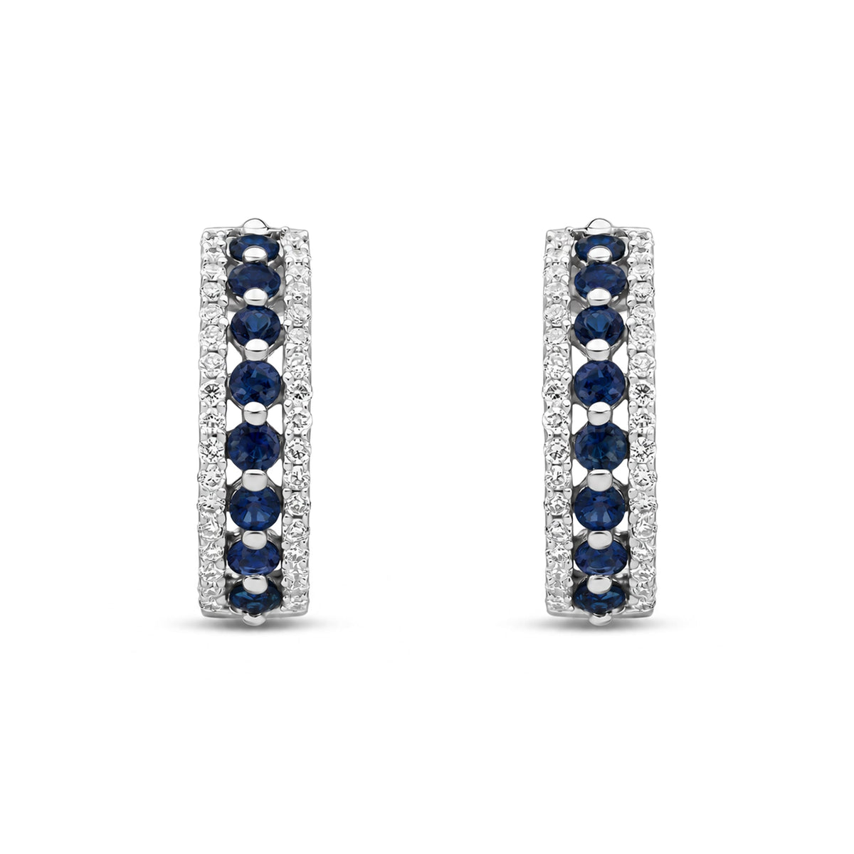9ct White Gold Round Natural Sapphire & Diamond Huggie Earrings
