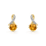 9ct Yellow Gold Round Natural Citrine & Diamond Crossover Stud Earrings