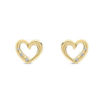 9ct Yellow Gold Natural Diamond Open Heart Stud Earrings