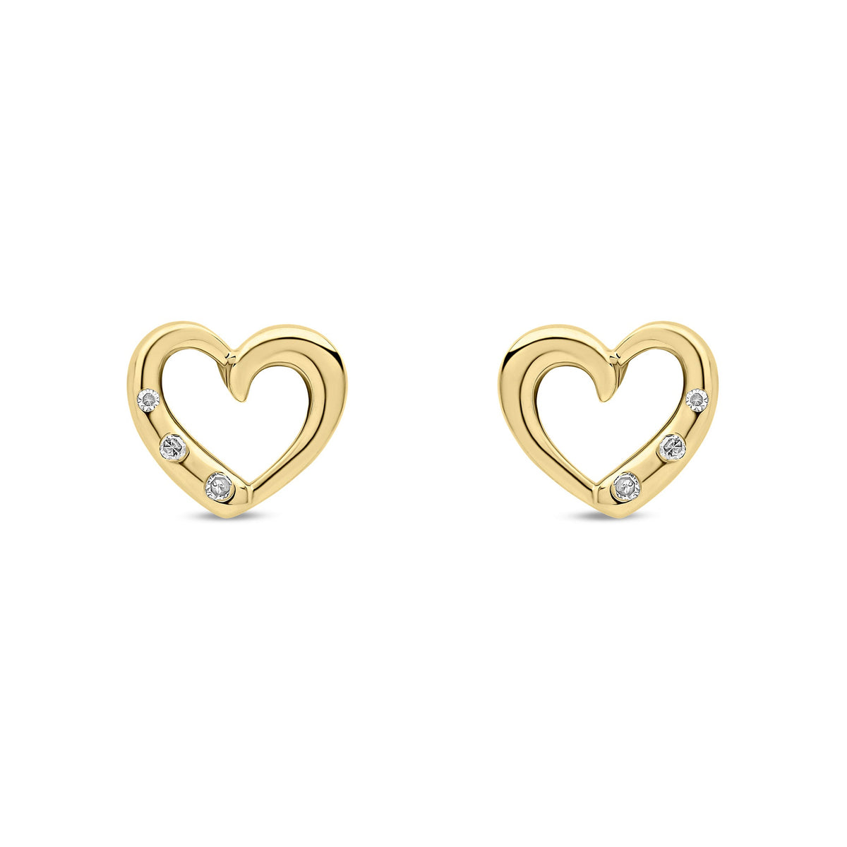 9ct Yellow Gold Natural Diamond Open Heart Stud Earrings