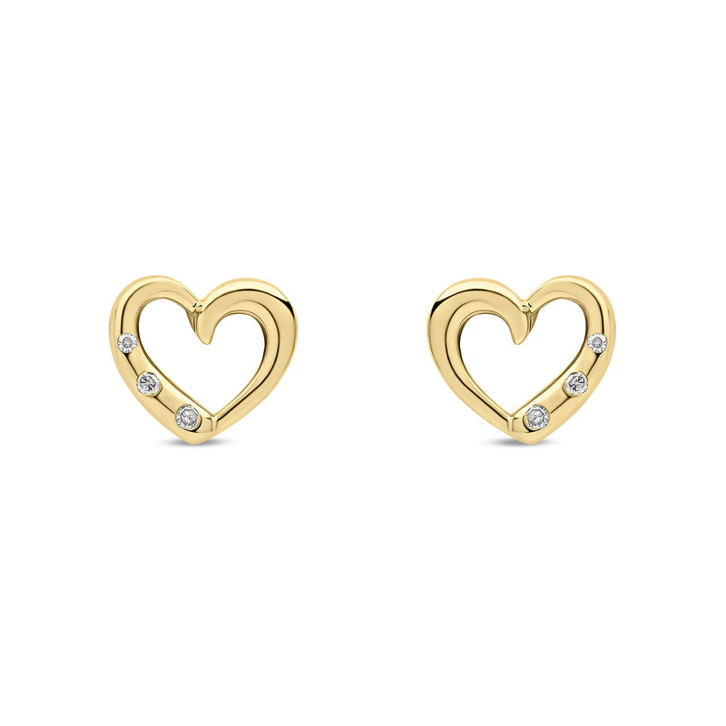 9ct Yellow Gold Natural Diamond Open Heart Stud Earrings