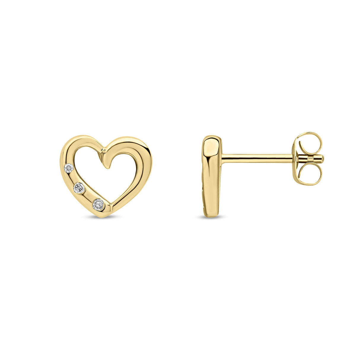 9ct Yellow Gold Natural Diamond Open Heart Stud Earrings