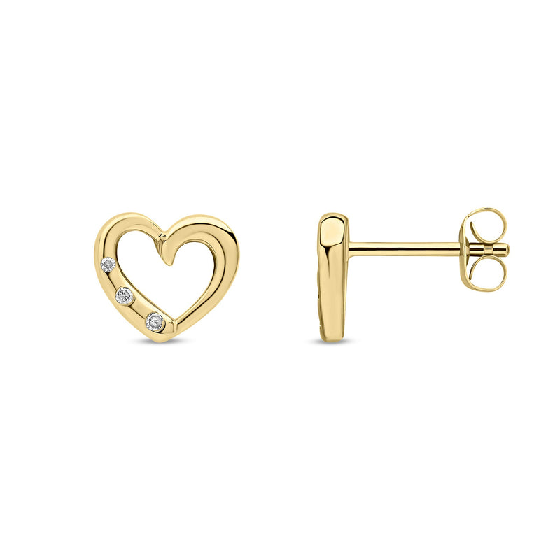 9ct Yellow Gold Natural Diamond Open Heart Stud Earrings