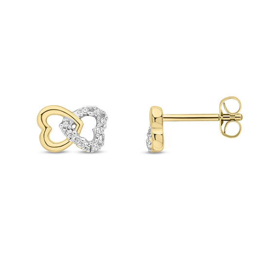 9ct Yellow Gold Natural Diamond Interlocking Heart Stud Earrings