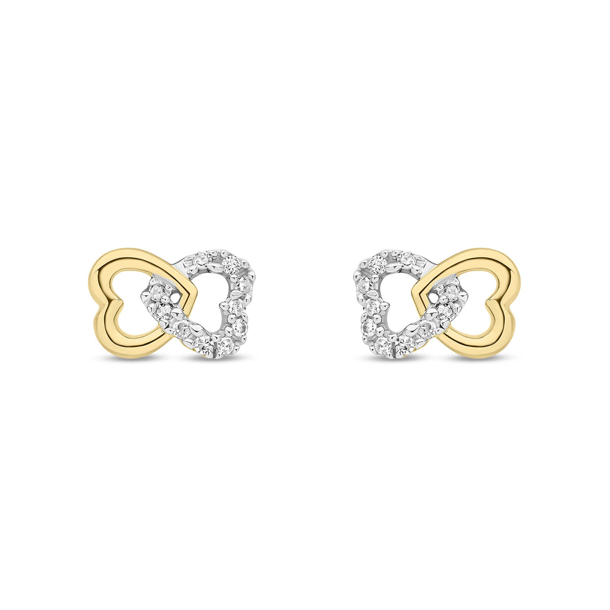 9ct Yellow Gold Natural Diamond Interlocking Heart Stud Earrings