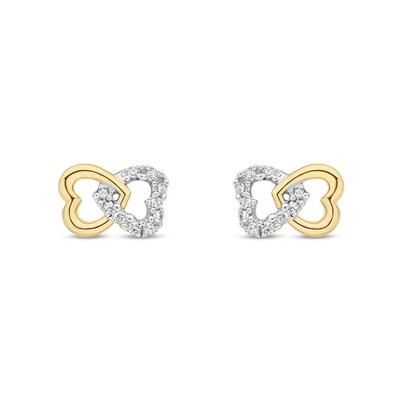 9ct Yellow Gold Natural Diamond Interlocking Heart Stud Earrings